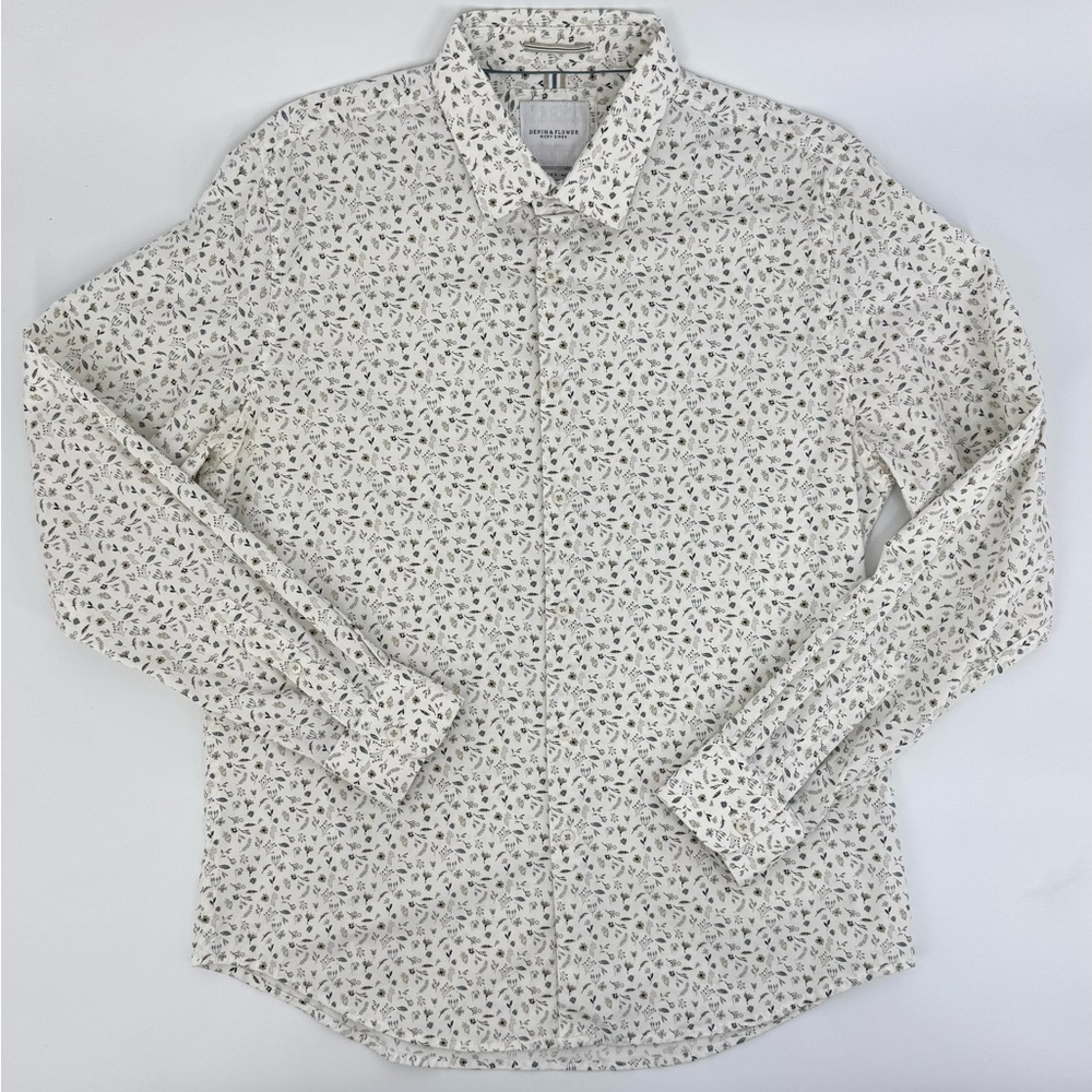Denim & Flower neutral floral long sleeve button down shirt